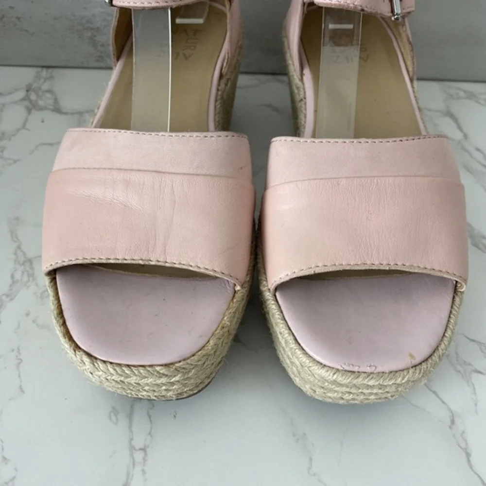 Naturalizer Espadrilles Sandals Women Sz 7.5 Pink Leather Platform Mid Heel‎